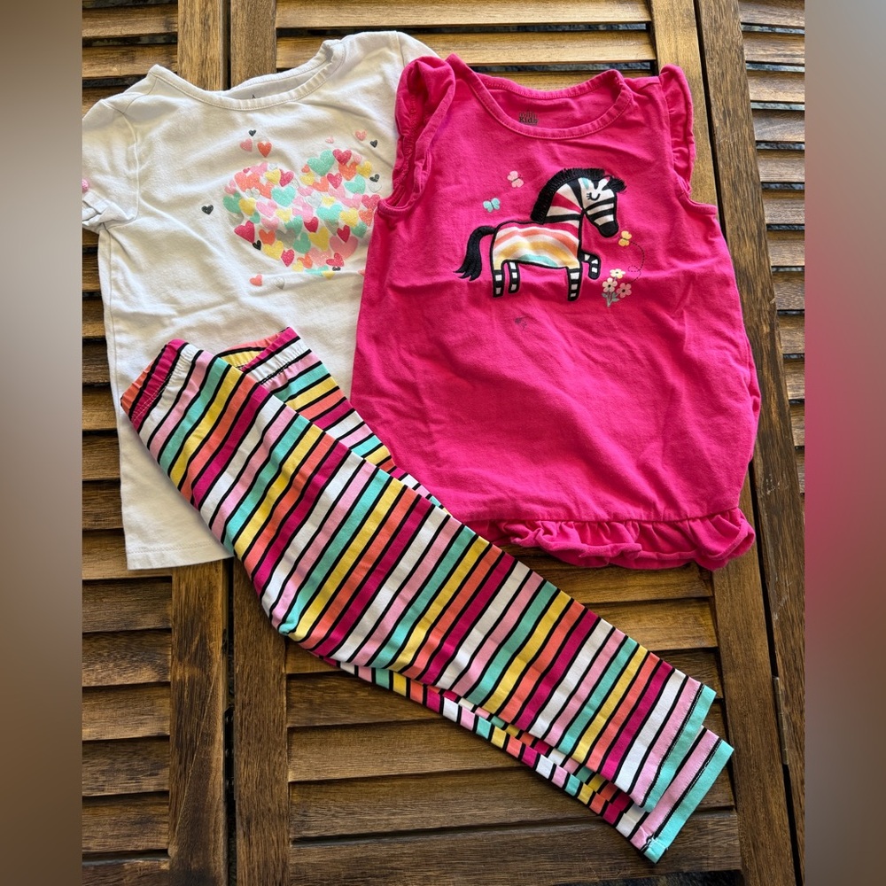 Kids Headquarters Pink and White Striped Zebra Heart Set Shirt & Leggings Size 4